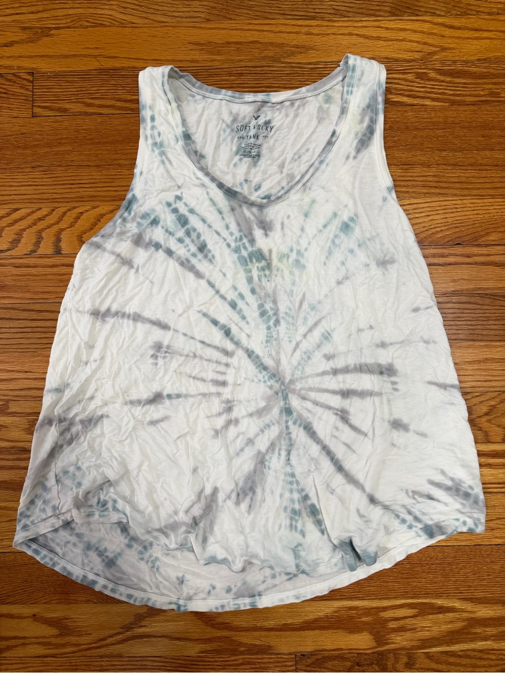 American Eagle Outfitters Light Blue & Gray Tie-Dye Tank